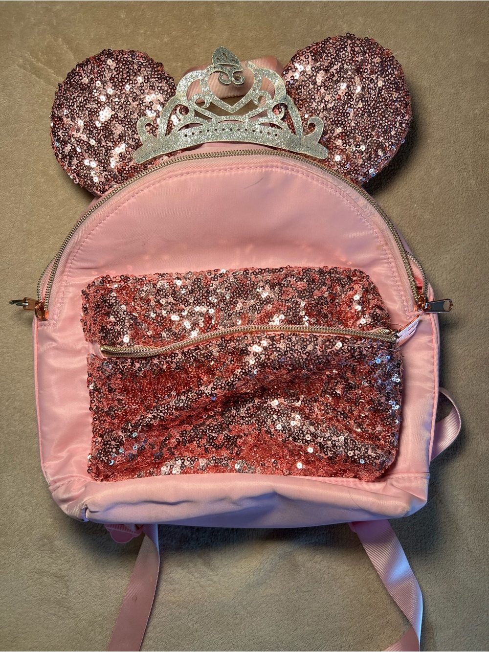 Disney Pink Sequin Minnie Ear Backpack with Tiara Accent
